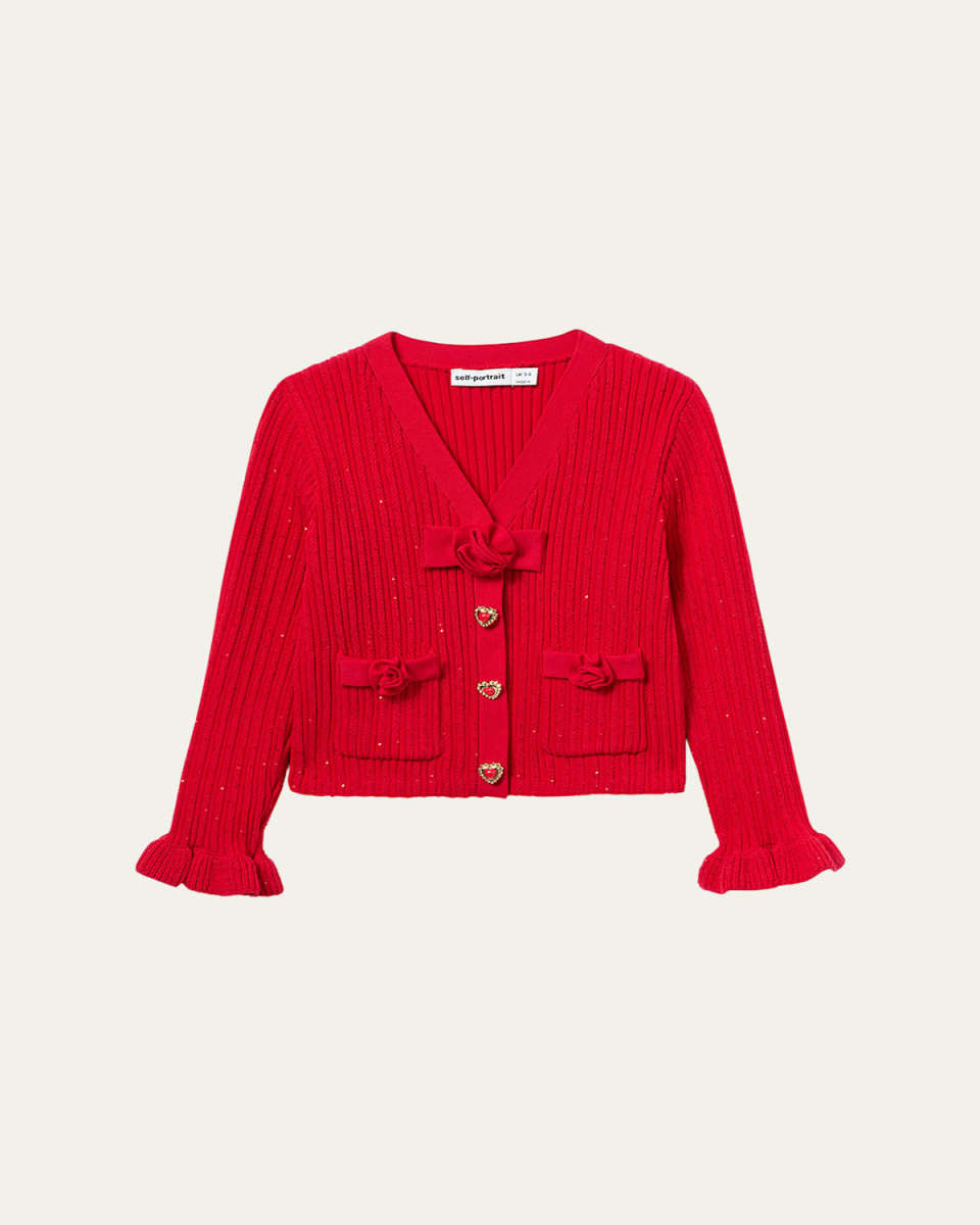 Girl's Rosette Knit Cardigan, Size 3T-12